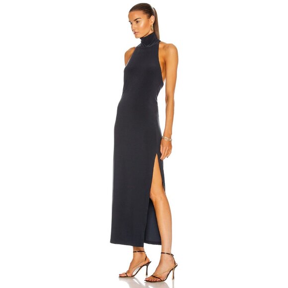 Norma Kamali Norma Kamali Halter Turtleneck Side Slit Dress Pewter - Picture 3 of 4